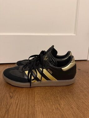 adidas Samba Black with Gold Accent Sneakers.